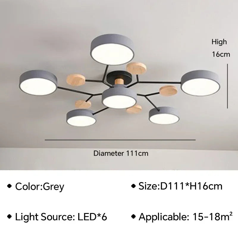 Modern LED Ceiling Lamp For Living Room Bedroom Restaurant Wood Round Ceiling Lights Macaron Chandelier Home Minimalist Lighting