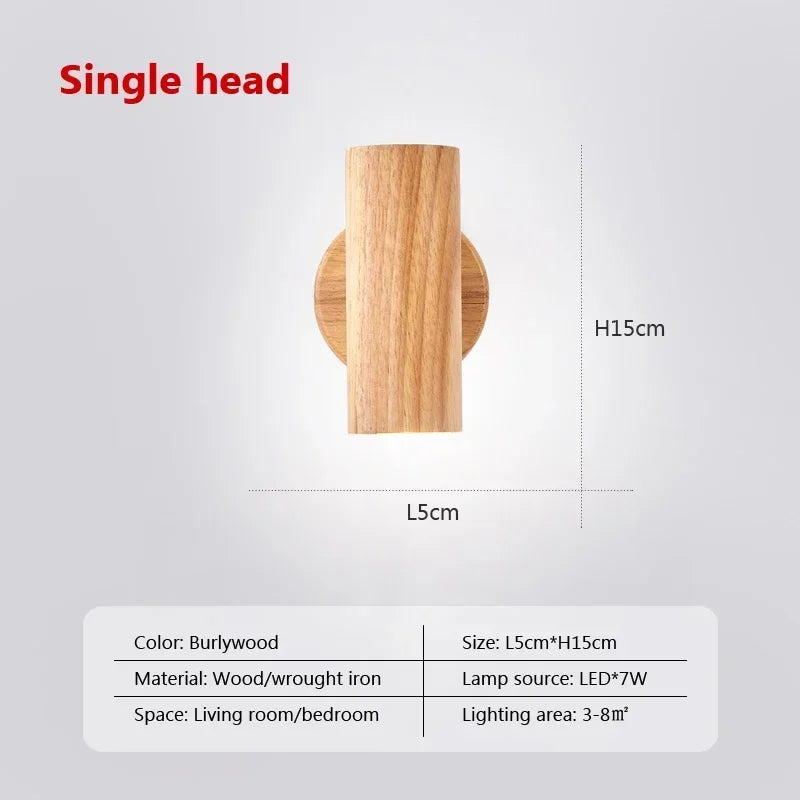 Wooden Decor Wall Lamp Nordic Rotatable LED Modern Fixtures For/Study Room Reading/Hotel Creative Indoor Lighting (Bulb For Free