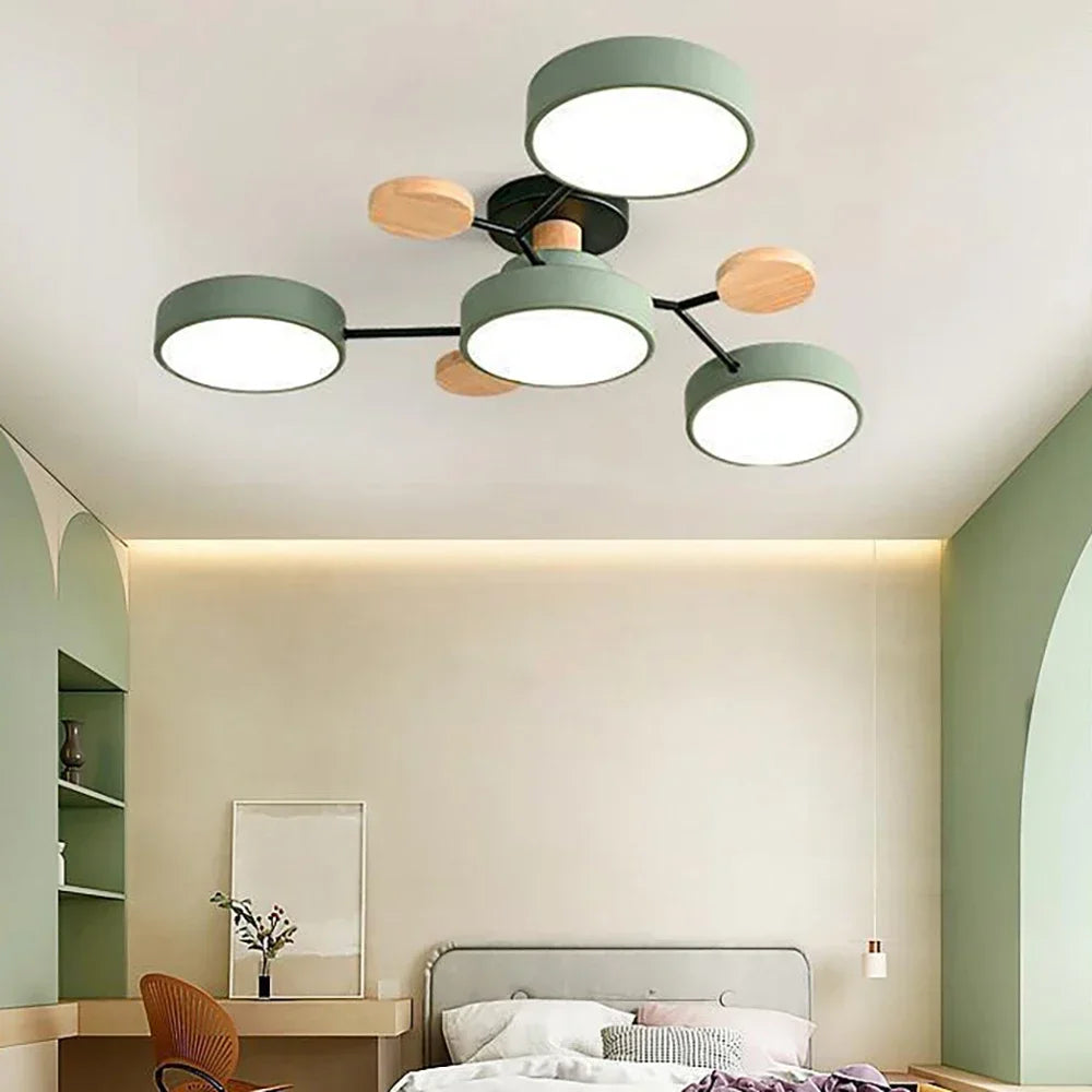 Modern LED Ceiling Lamp For Living Room Bedroom Restaurant Wood Round Ceiling Lights Macaron Chandelier Home Minimalist Lighting