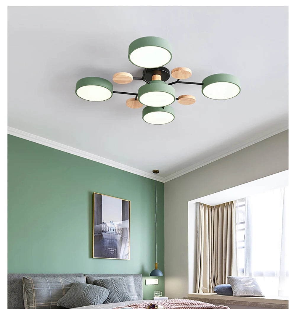 Modern LED Ceiling Lamp For Living Room Bedroom Restaurant Wood Round Ceiling Lights Macaron Chandelier Home Minimalist Lighting