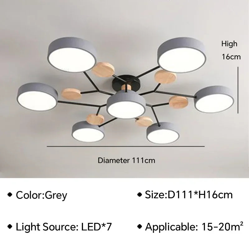 Modern LED Ceiling Lamp For Living Room Bedroom Restaurant Wood Round Ceiling Lights Macaron Chandelier Home Minimalist Lighting