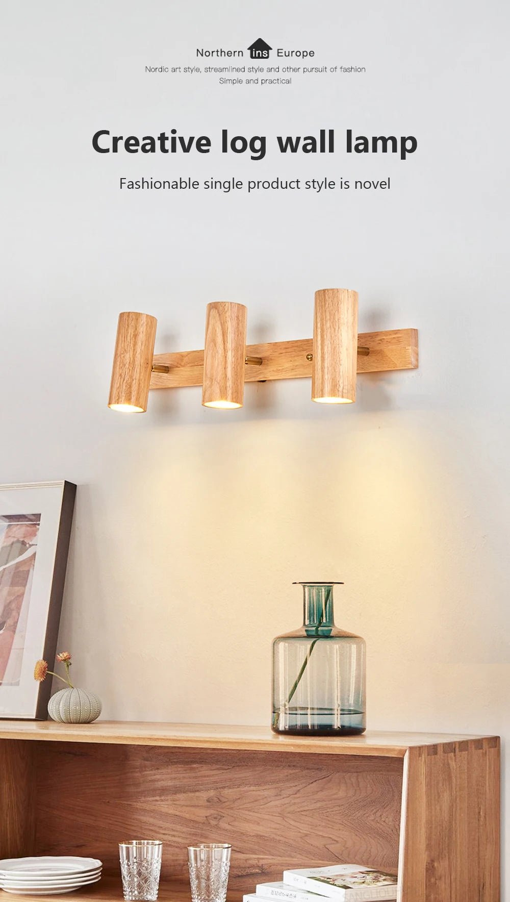 Wooden Decor Wall Lamp Nordic Rotatable LED Modern Fixtures For/Study Room Reading/Hotel Creative Indoor Lighting (Bulb For Free