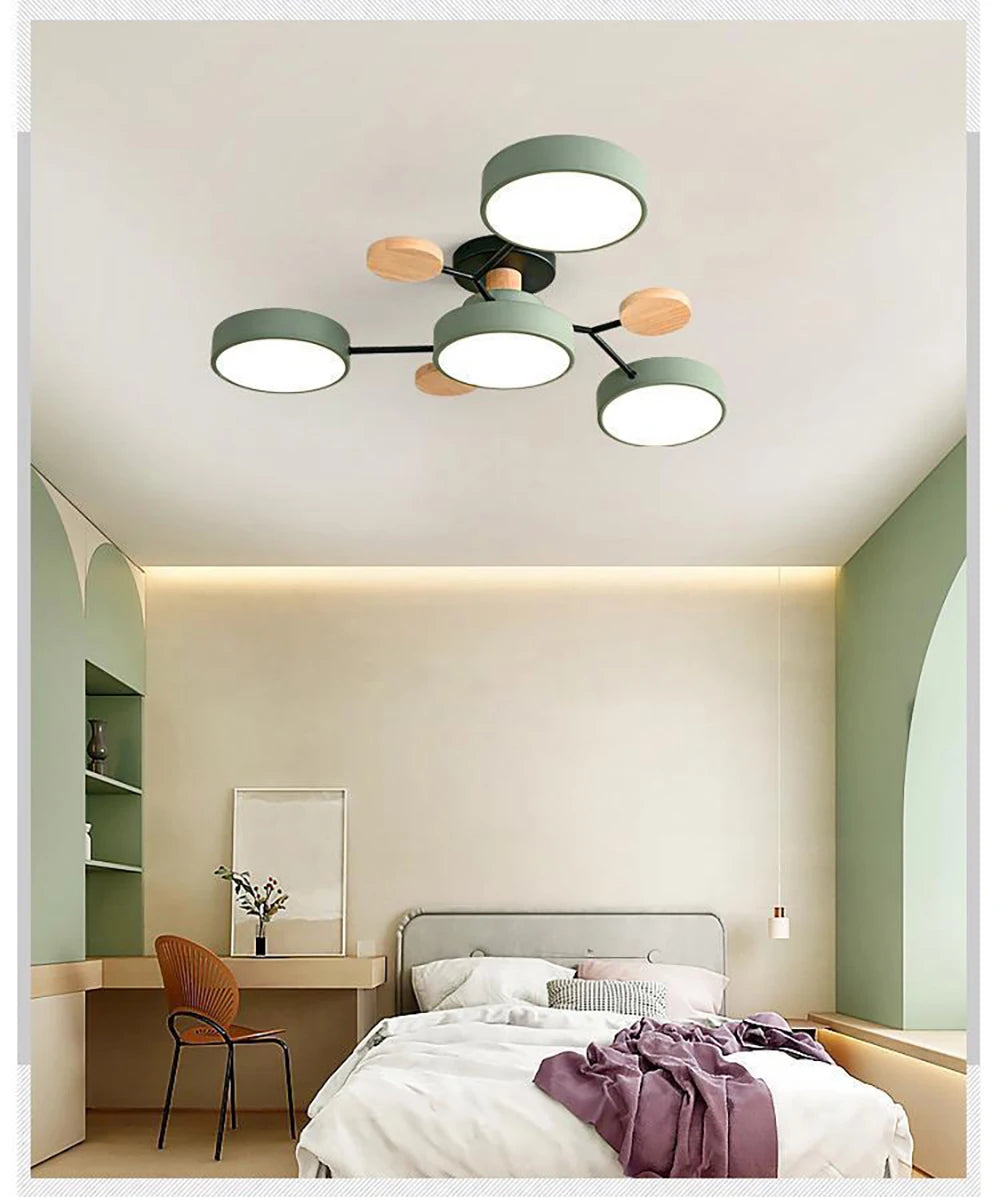 Modern LED Ceiling Lamp For Living Room Bedroom Restaurant Wood Round Ceiling Lights Macaron Chandelier Home Minimalist Lighting