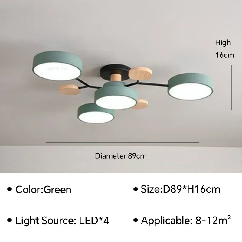 Modern LED Ceiling Lamp For Living Room Bedroom Restaurant Wood Round Ceiling Lights Macaron Chandelier Home Minimalist Lighting