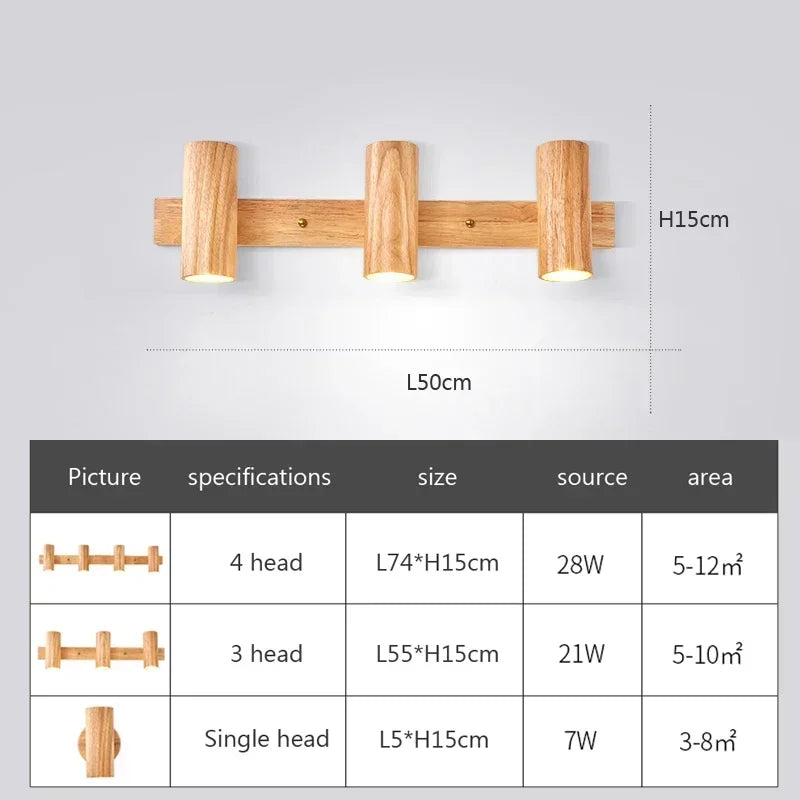 Wooden Decor Wall Lamp Nordic Rotatable LED Modern Fixtures For/Study Room Reading/Hotel Creative Indoor Lighting (Bulb For Free