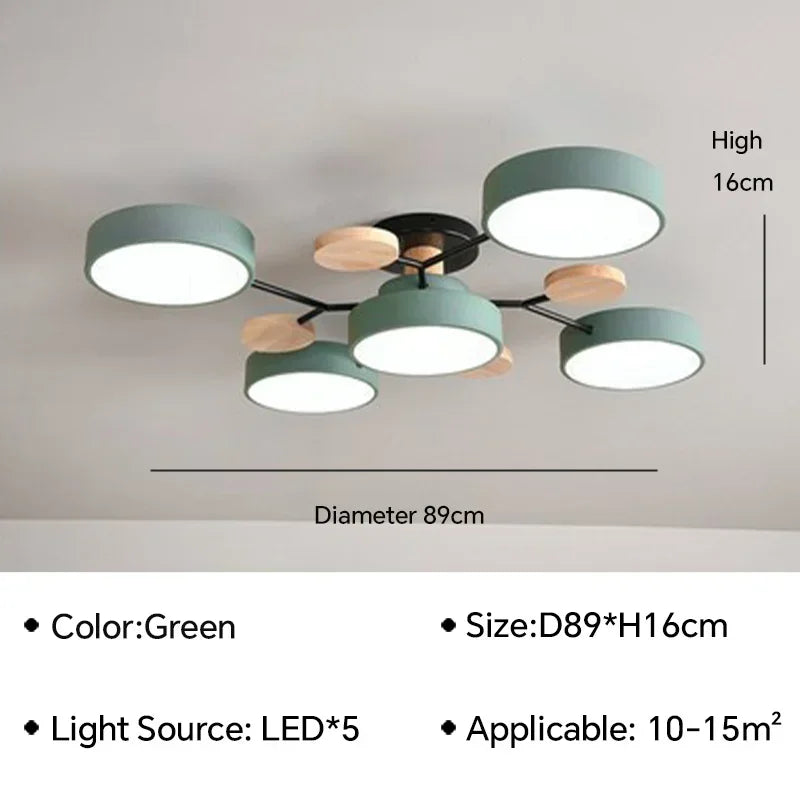 Modern LED Ceiling Lamp For Living Room Bedroom Restaurant Wood Round Ceiling Lights Macaron Chandelier Home Minimalist Lighting