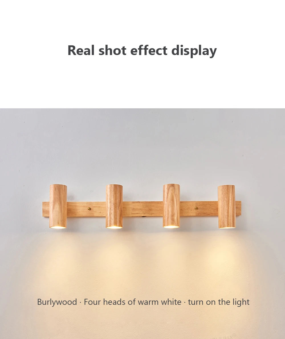 Wooden Decor Wall Lamp Nordic Rotatable LED Modern Fixtures For/Study Room Reading/Hotel Creative Indoor Lighting (Bulb For Free