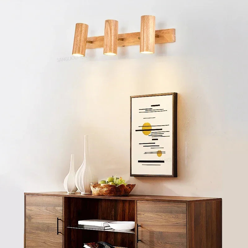 Wooden Decor Wall Lamp Nordic Rotatable LED Modern Fixtures For/Study Room Reading/Hotel Creative Indoor Lighting (Bulb For Free