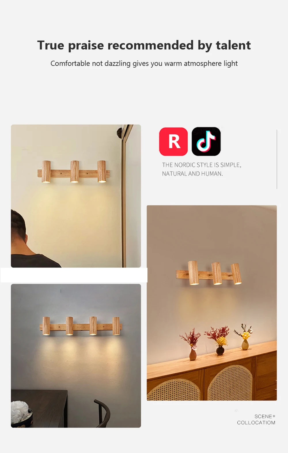 Wooden Decor Wall Lamp Nordic Rotatable LED Modern Fixtures For/Study Room Reading/Hotel Creative Indoor Lighting (Bulb For Free