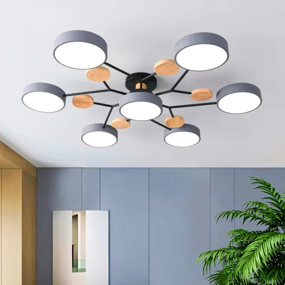 Modern LED Ceiling Lamp For Living Room Bedroom Restaurant Wood Round Ceiling Lights Macaron Chandelier Home Minimalist Lighting