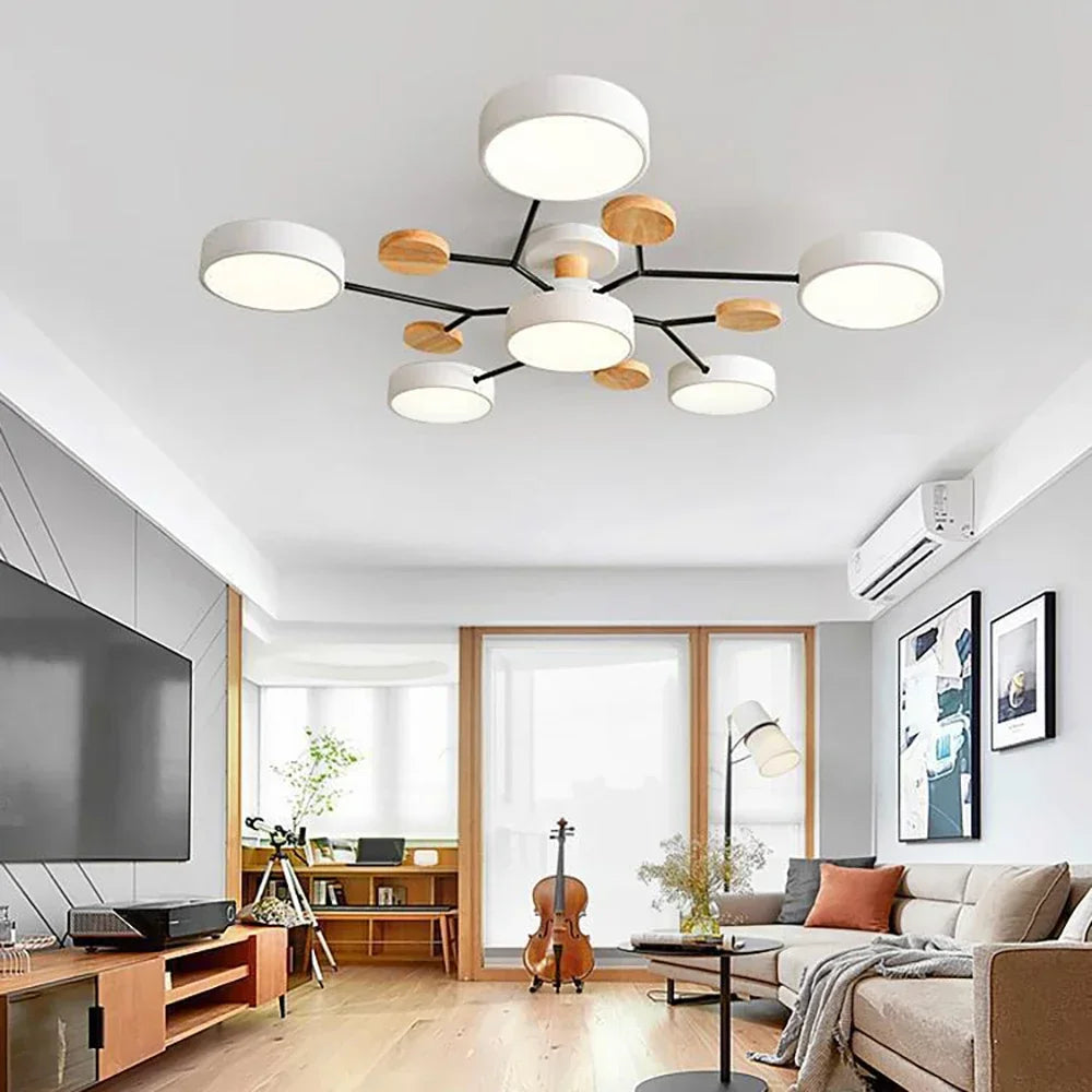 Modern LED Ceiling Lamp For Living Room Bedroom Restaurant Wood Round Ceiling Lights Macaron Chandelier Home Minimalist Lighting