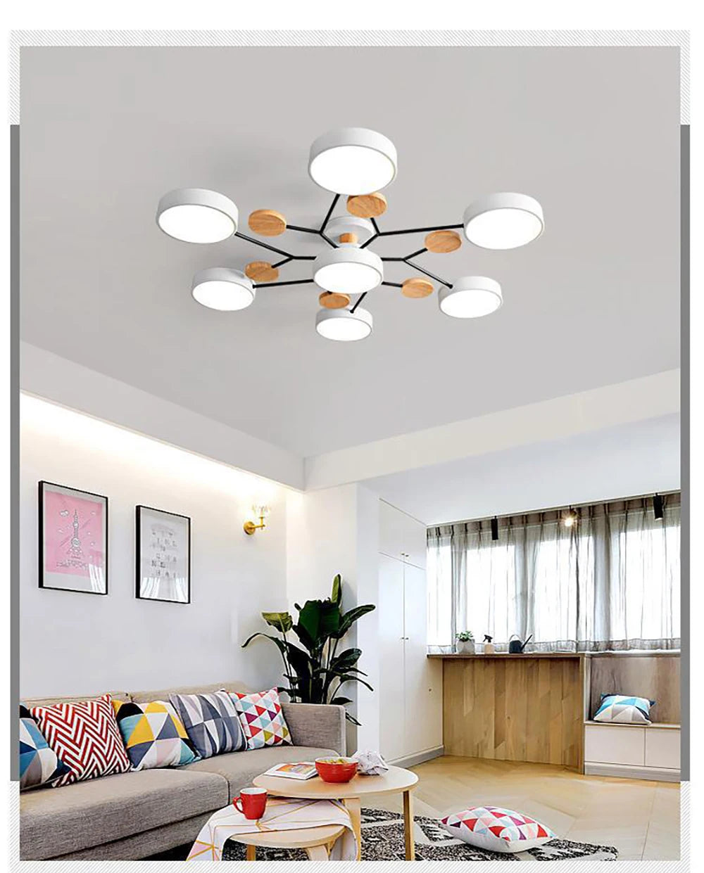 Modern LED Ceiling Lamp For Living Room Bedroom Restaurant Wood Round Ceiling Lights Macaron Chandelier Home Minimalist Lighting