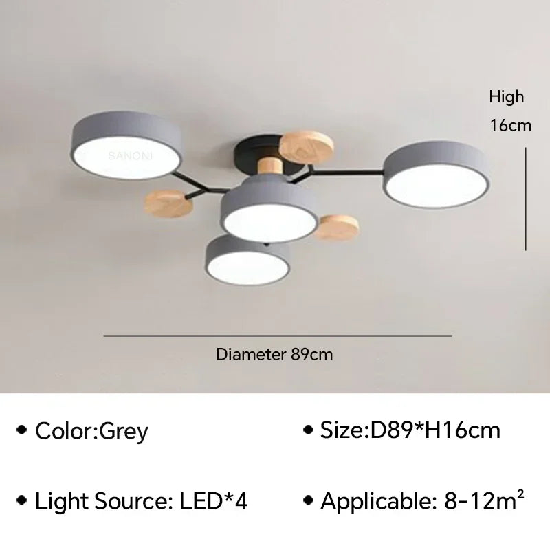 Modern LED Ceiling Lamp For Living Room Bedroom Restaurant Wood Round Ceiling Lights Macaron Chandelier Home Minimalist Lighting