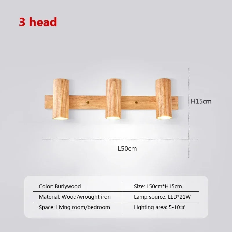 Wooden Decor Wall Lamp Nordic Rotatable LED Modern Fixtures For/Study Room Reading/Hotel Creative Indoor Lighting (Bulb For Free