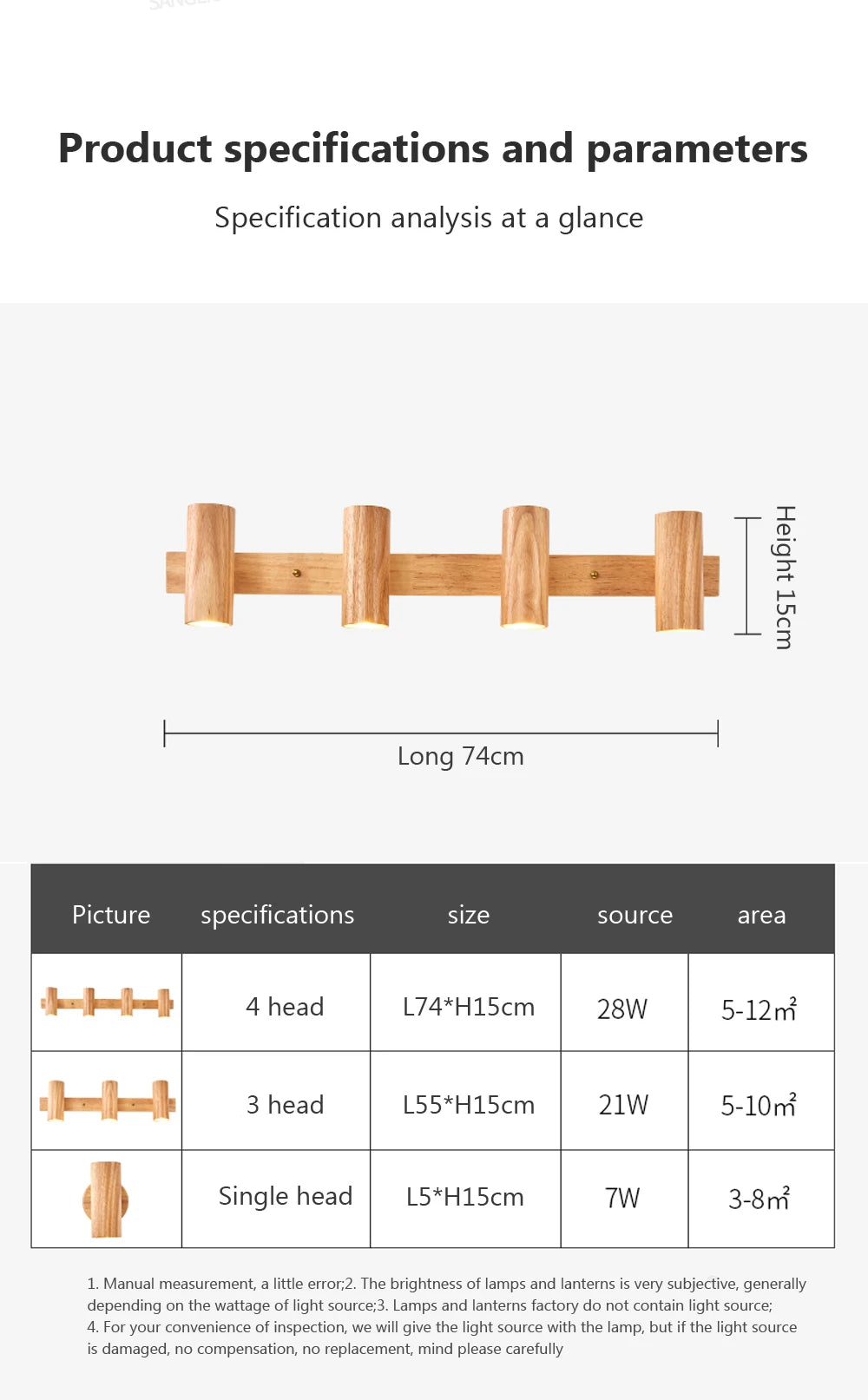 Wooden Decor Wall Lamp Nordic Rotatable LED Modern Fixtures For/Study Room Reading/Hotel Creative Indoor Lighting (Bulb For Free
