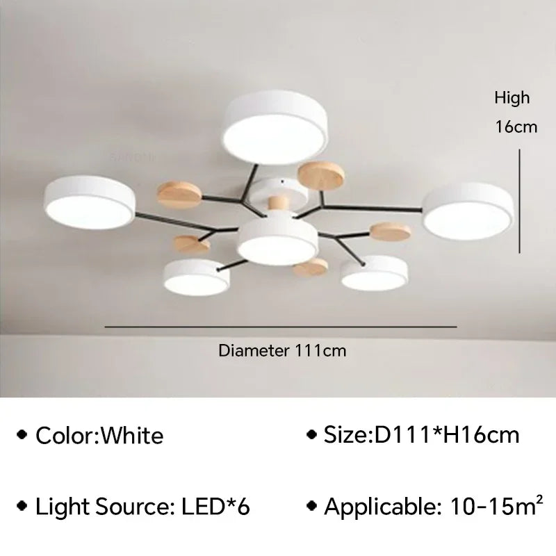 Modern LED Ceiling Lamp For Living Room Bedroom Restaurant Wood Round Ceiling Lights Macaron Chandelier Home Minimalist Lighting