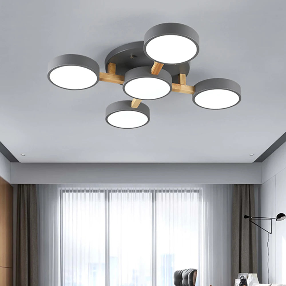 Modern LED Ceiling Lamp For Living Room Bedroom Restaurant Wood Round Ceiling Lights Macaron Chandelier Home Minimalist Lighting