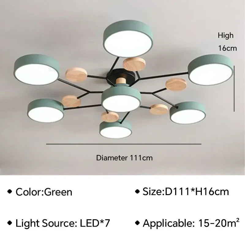Modern LED Ceiling Lamp For Living Room Bedroom Restaurant Wood Round Ceiling Lights Macaron Chandelier Home Minimalist Lighting