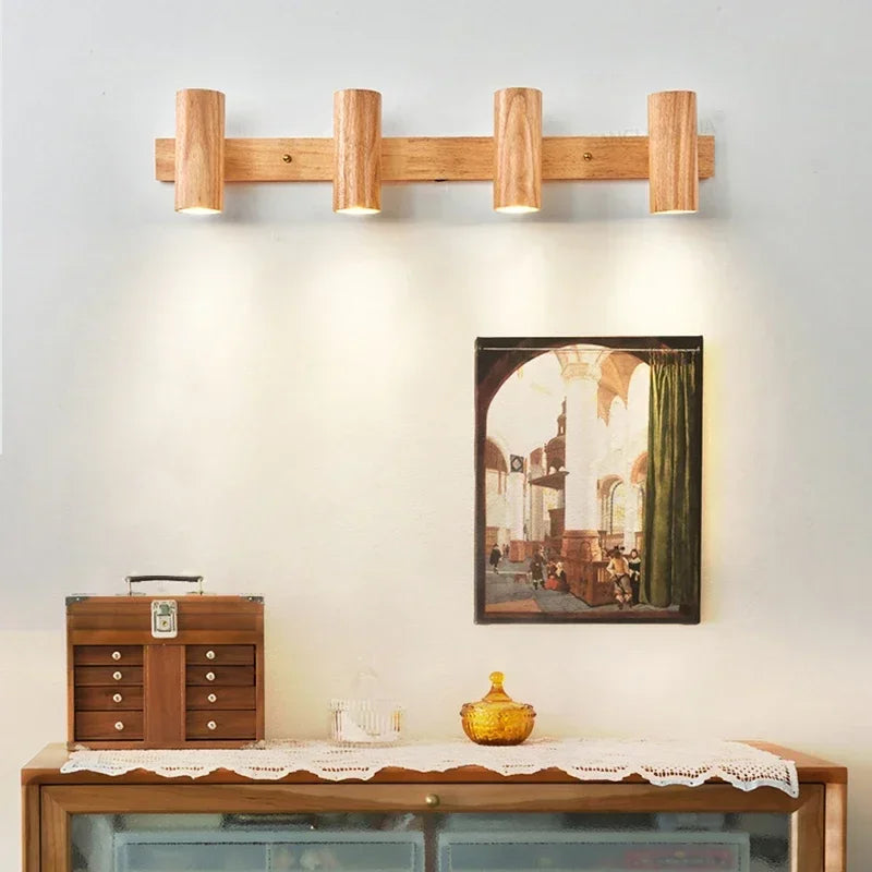 Wooden Decor Wall Lamp Nordic Rotatable LED Modern Fixtures For/Study Room Reading/Hotel Creative Indoor Lighting (Bulb For Free