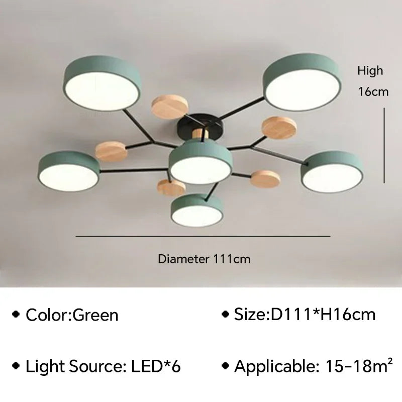 Modern LED Ceiling Lamp For Living Room Bedroom Restaurant Wood Round Ceiling Lights Macaron Chandelier Home Minimalist Lighting