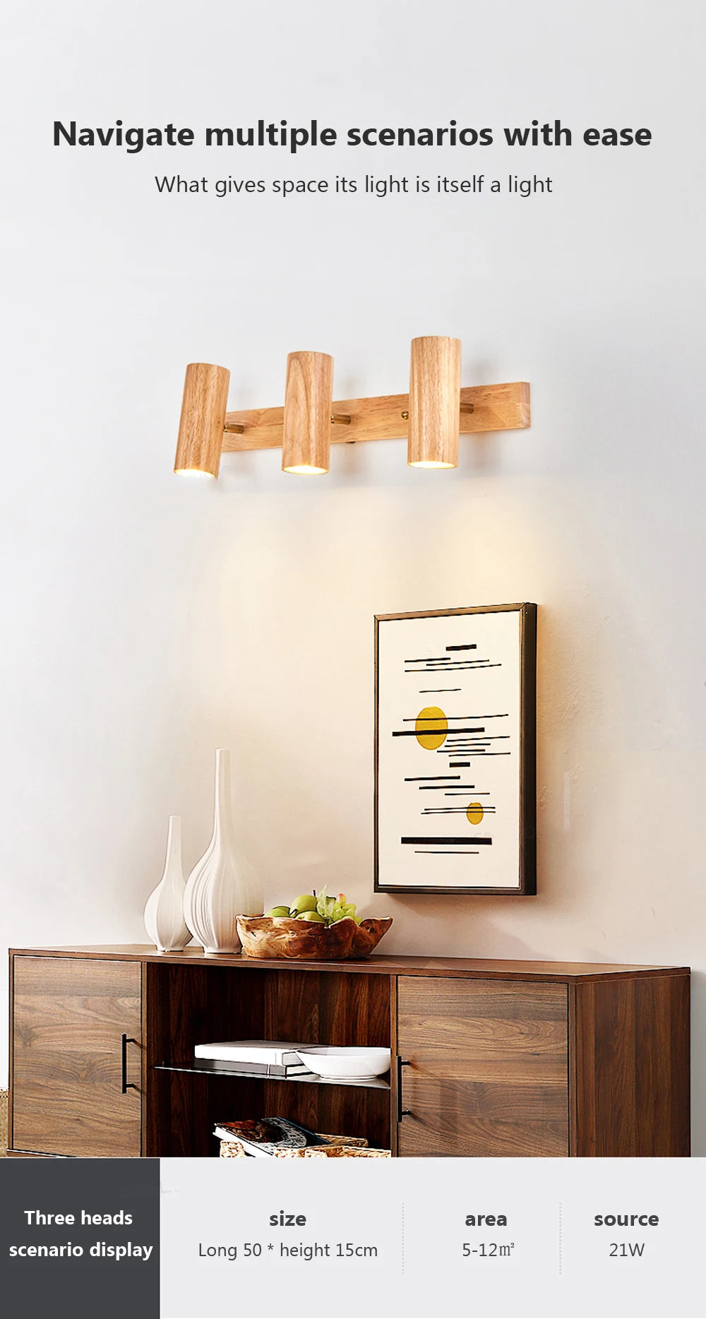 Wooden Decor Wall Lamp Nordic Rotatable LED Modern Fixtures For/Study Room Reading/Hotel Creative Indoor Lighting (Bulb For Free
