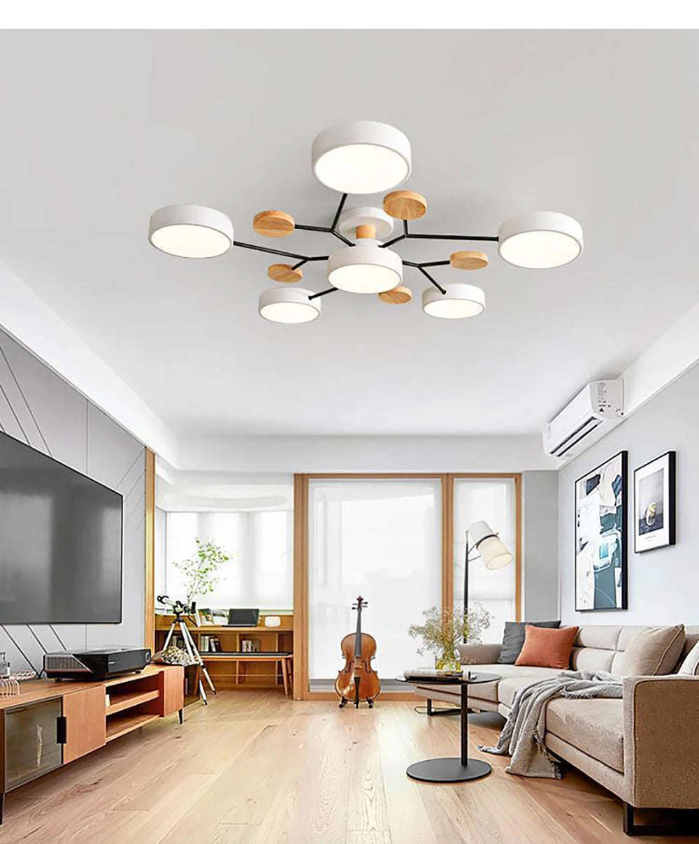 Modern LED Ceiling Lamp For Living Room Bedroom Restaurant Wood Round Ceiling Lights Macaron Chandelier Home Minimalist Lighting