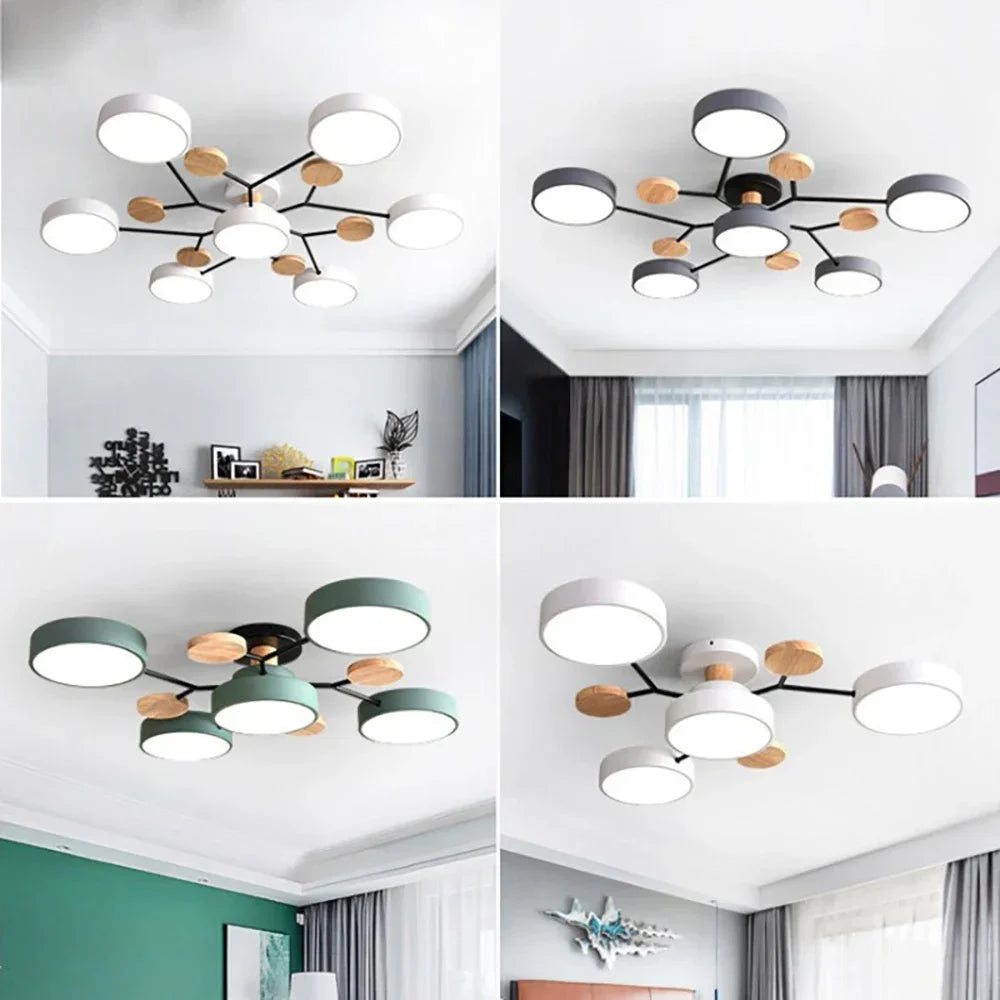 Modern LED Ceiling Lamp For Living Room Bedroom Restaurant Wood Round Ceiling Lights Macaron Chandelier Home Minimalist Lighting