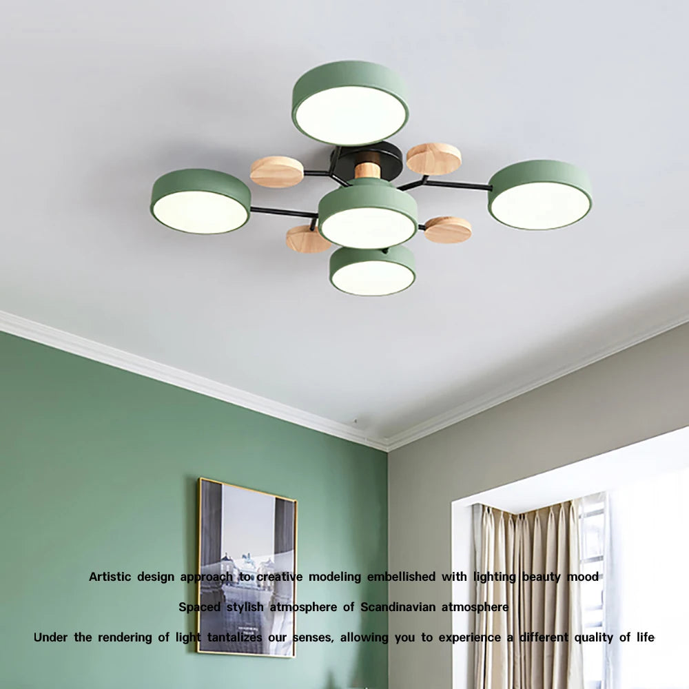 Modern LED Ceiling Lamp For Living Room Bedroom Restaurant Wood Round Ceiling Lights Macaron Chandelier Home Minimalist Lighting