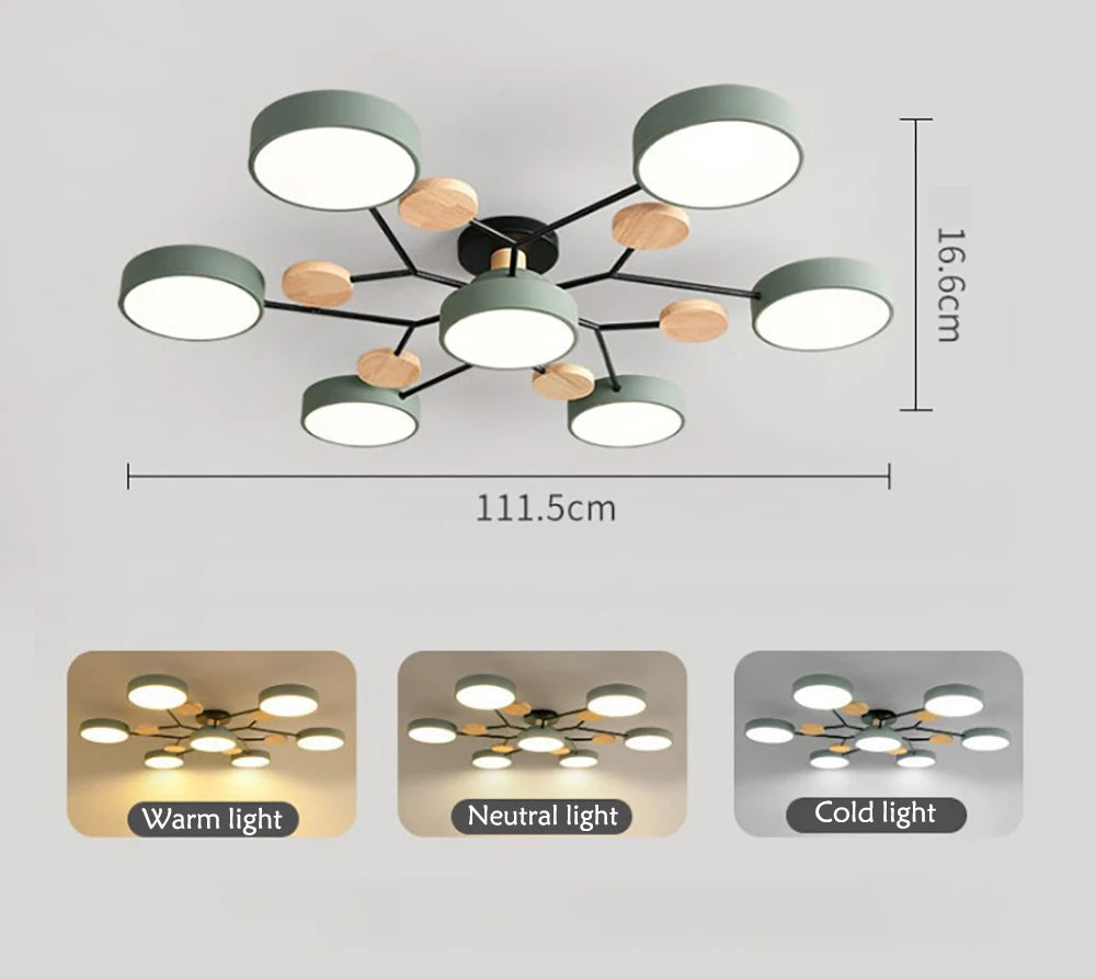 Modern LED Ceiling Lamp For Living Room Bedroom Restaurant Wood Round Ceiling Lights Macaron Chandelier Home Minimalist Lighting