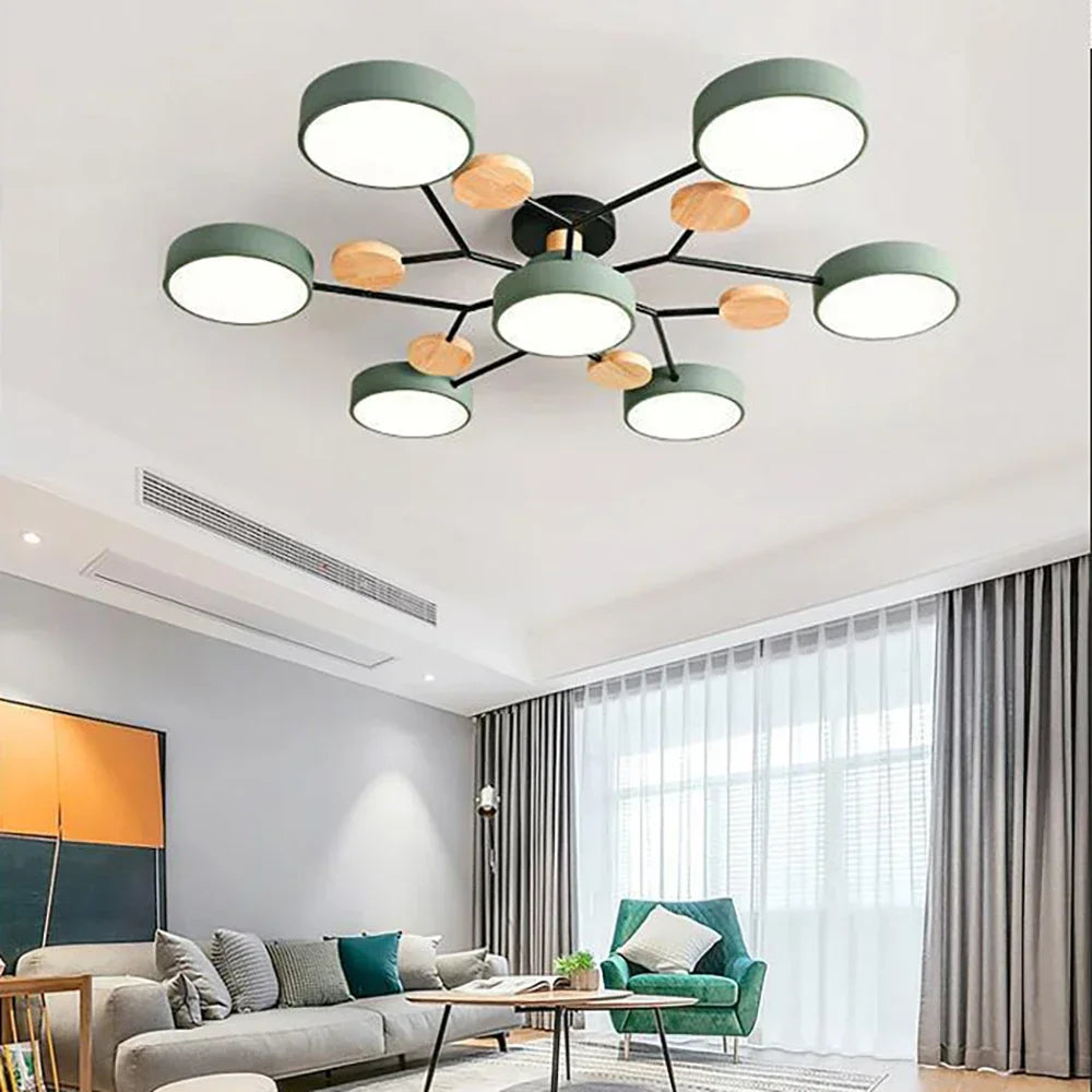 Modern LED Ceiling Lamp For Living Room Bedroom Restaurant Wood Round Ceiling Lights Macaron Chandelier Home Minimalist Lighting