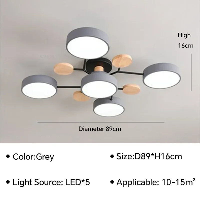 Modern LED Ceiling Lamp For Living Room Bedroom Restaurant Wood Round Ceiling Lights Macaron Chandelier Home Minimalist Lighting