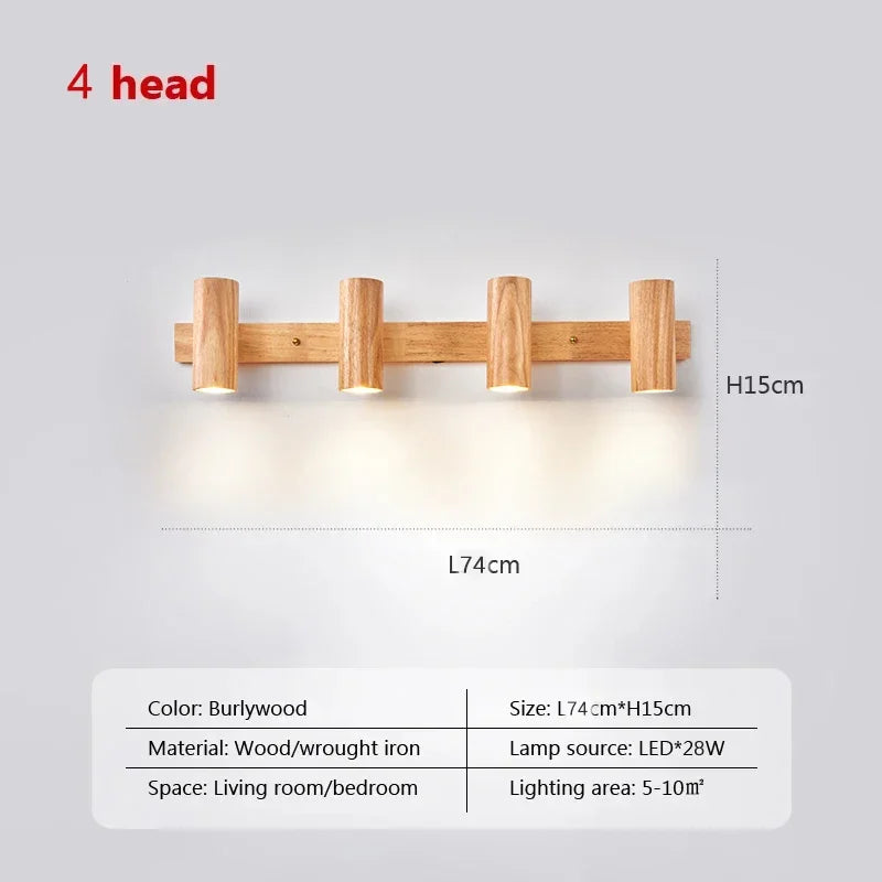 Wooden Decor Wall Lamp Nordic Rotatable LED Modern Fixtures For/Study Room Reading/Hotel Creative Indoor Lighting (Bulb For Free